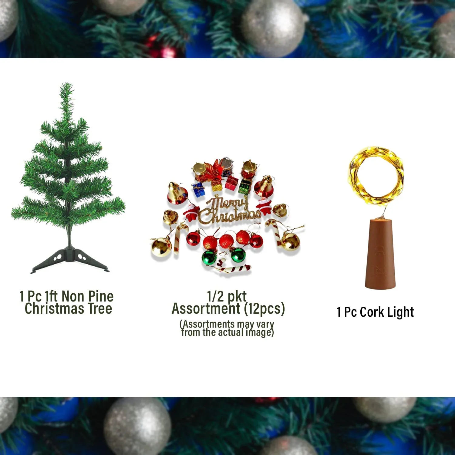 1ft Non Pine Christmas Tree - 14Pcs Combo with Ornaments