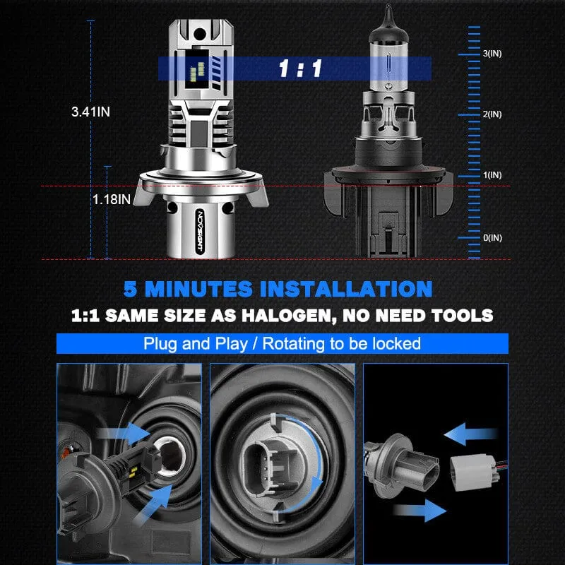 2005-2012 Ford Mustang LED Headlight Bulb H13 Hi/Lo Dual Beam Halogen Lamp Replacement Kit,6500K