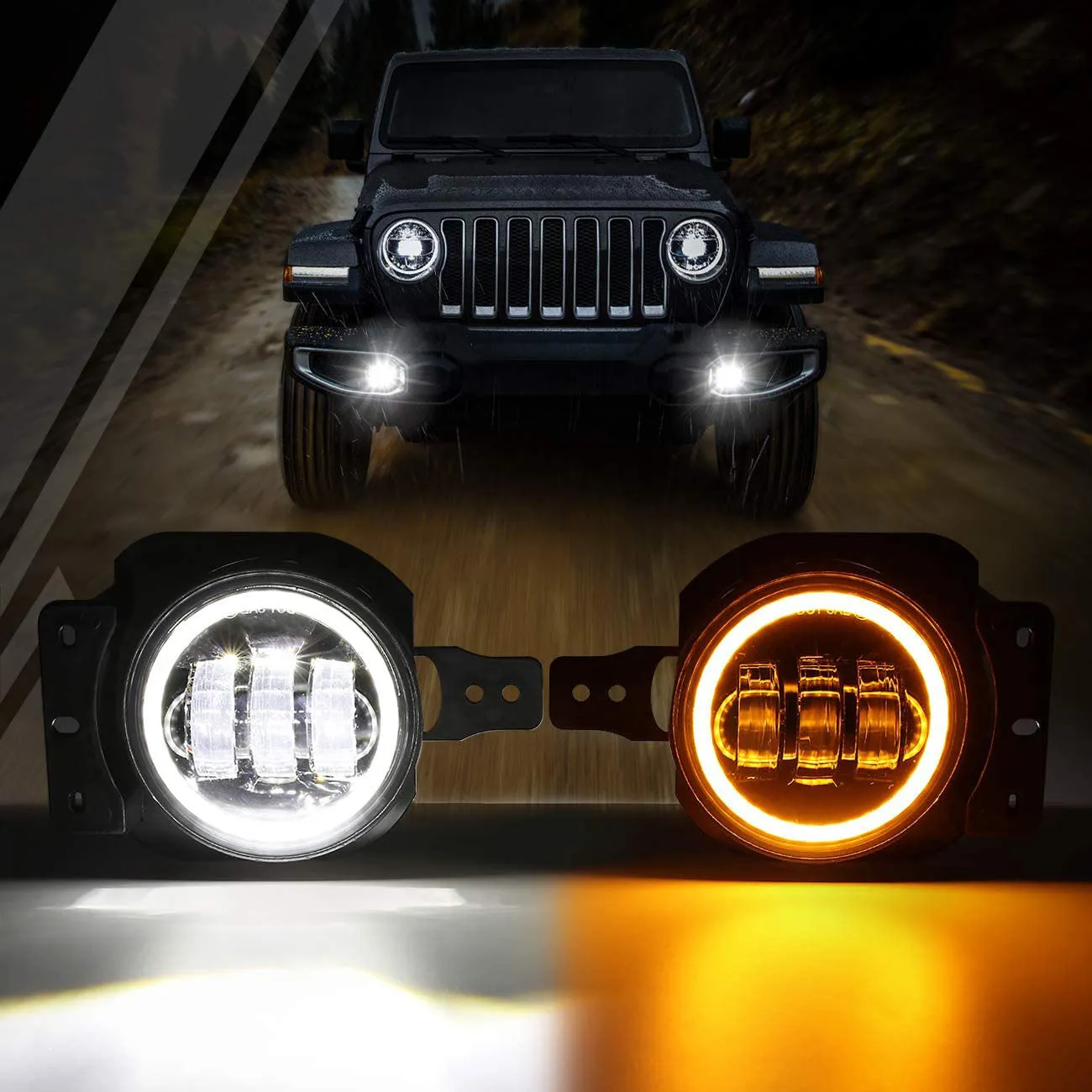 (2pcs/set) 4 Inch 30W Round LED Fog Lights With DRL&Amber Turn Signal for Jeep Wrangler JL JLU 2018 2019 2020