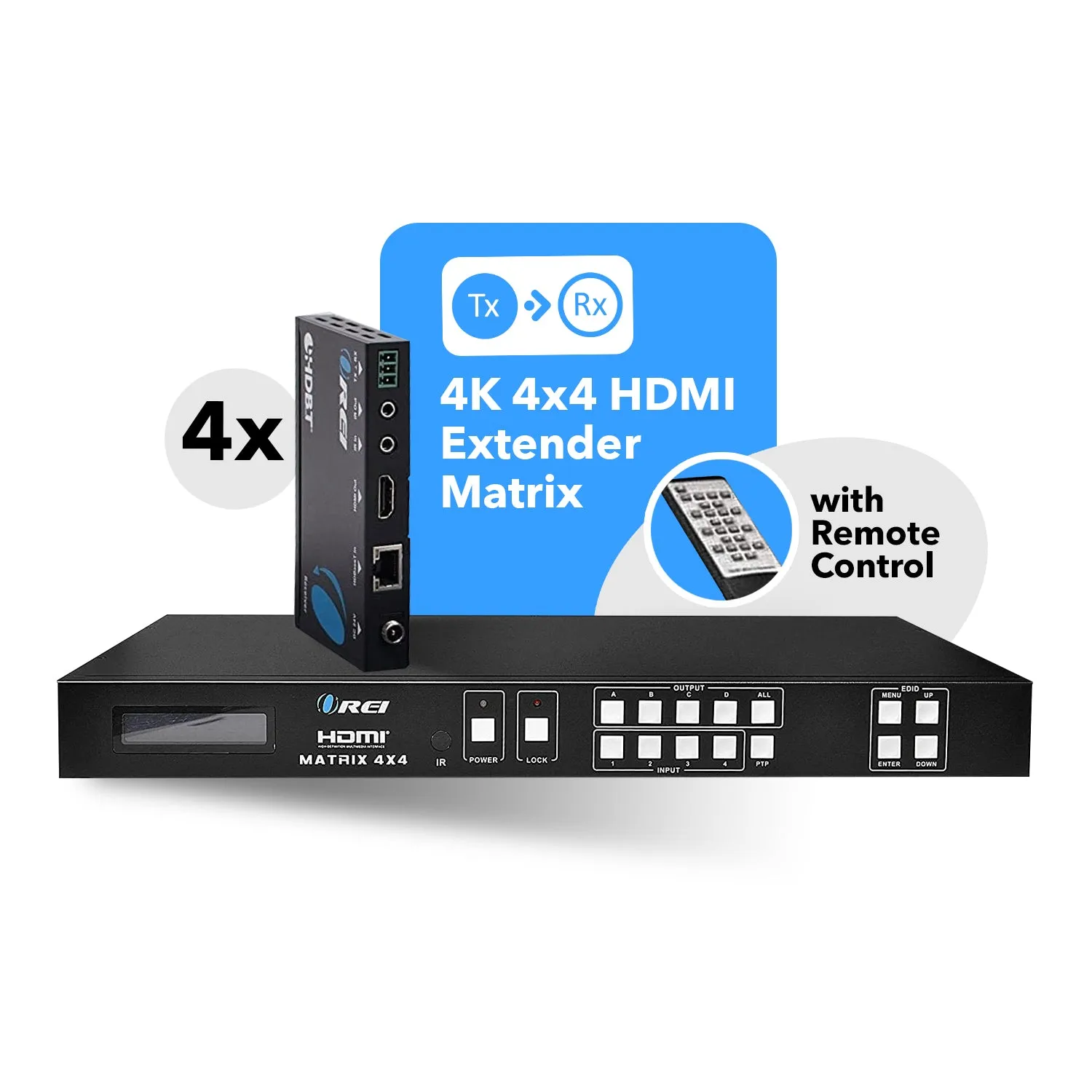 4x4 HDMI Matrix Switcher Extender & HDBaseT Over CAT5e/6/7 Cable (UHD44-EX230-K)