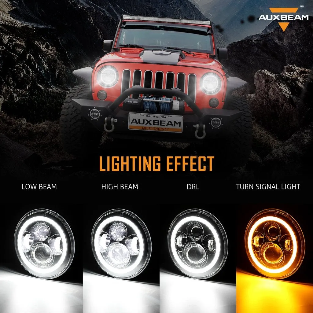 Enhanced Set for Jeep Wrangler JK: 7 LED Headlight with Halo Ring, 4 LED Fog Light, Front Turn Signal, and Fender Flares Side Marker Light