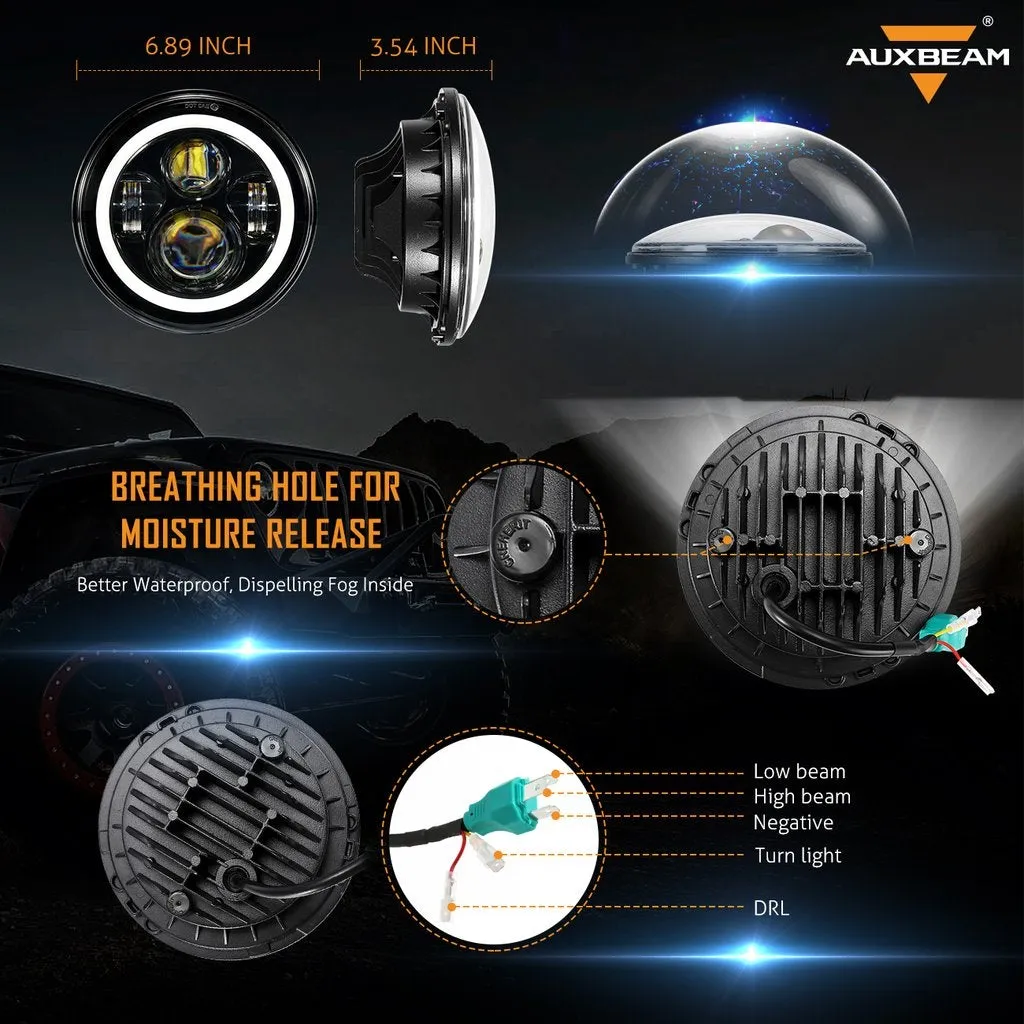 Enhanced Set for Jeep Wrangler JK: 7 LED Headlight with Halo Ring, 4 LED Fog Light, Front Turn Signal, and Fender Flares Side Marker Light