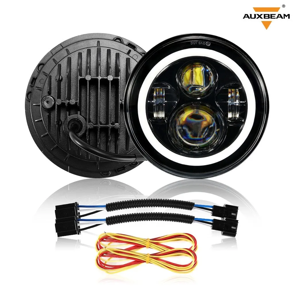 Enhanced Set for Jeep Wrangler JK: 7 LED Headlight with Halo Ring, 4 LED Fog Light, Front Turn Signal, and Fender Flares Side Marker Light