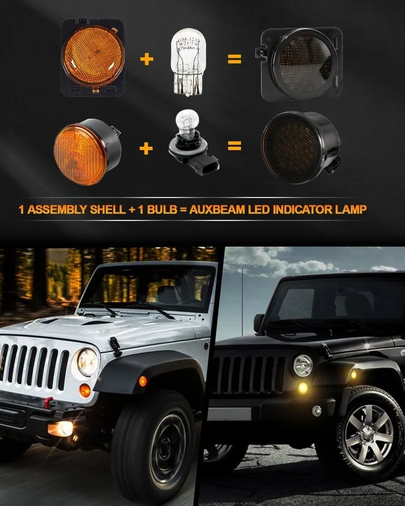 Enhanced Set for Jeep Wrangler JK: 7 LED Headlight with Halo Ring, 4 LED Fog Light, Front Turn Signal, and Fender Flares Side Marker Light