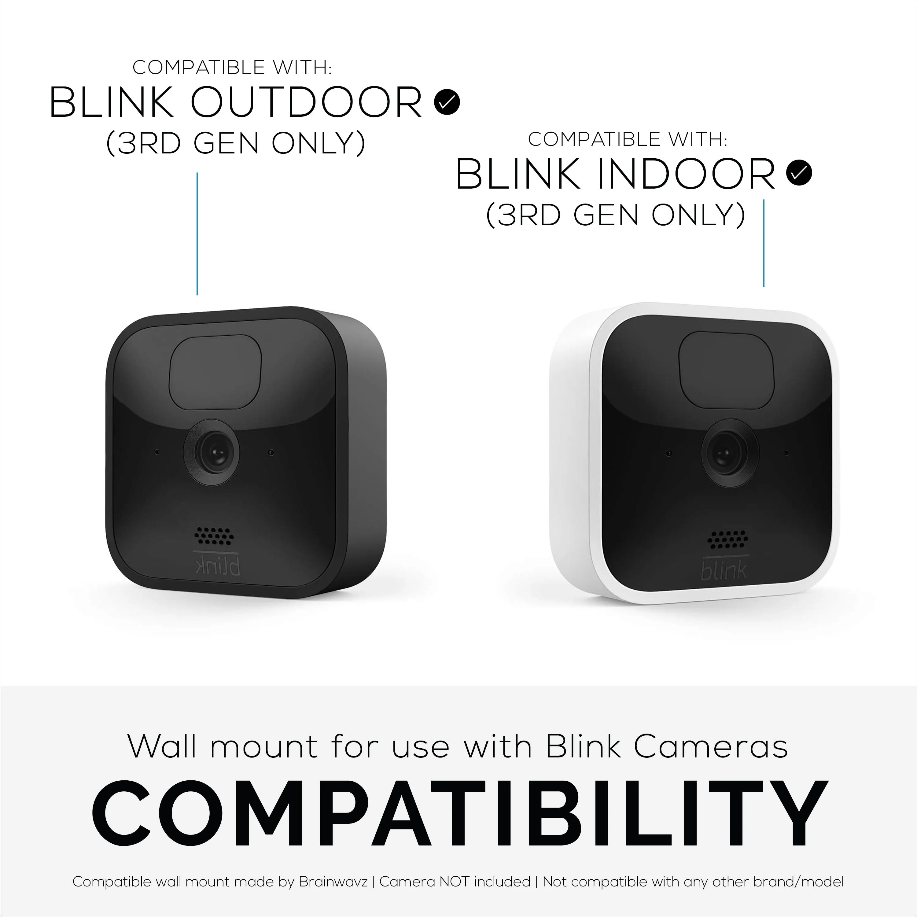 Adhesive Blink Outdoor Indoor Camera (3rd Gen) Mount, 2 Pack Holder, No Hassle Installation, No Screws, No Mess Bracket Stand