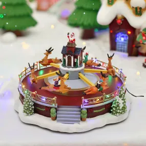 Animated Christmas Amusement Park Reindeer Carousel LED Lights Music