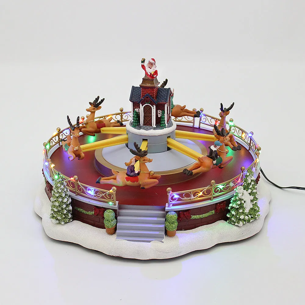 Animated Christmas Amusement Park Reindeer Carousel LED Lights Music