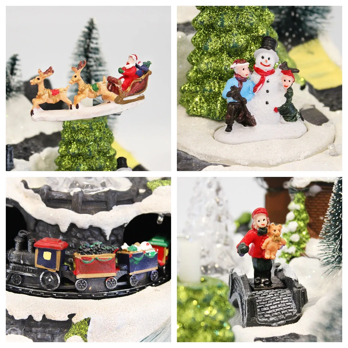 Animated Christmas Village Multicolored Galaxy River with Rotating Train and Reindeer