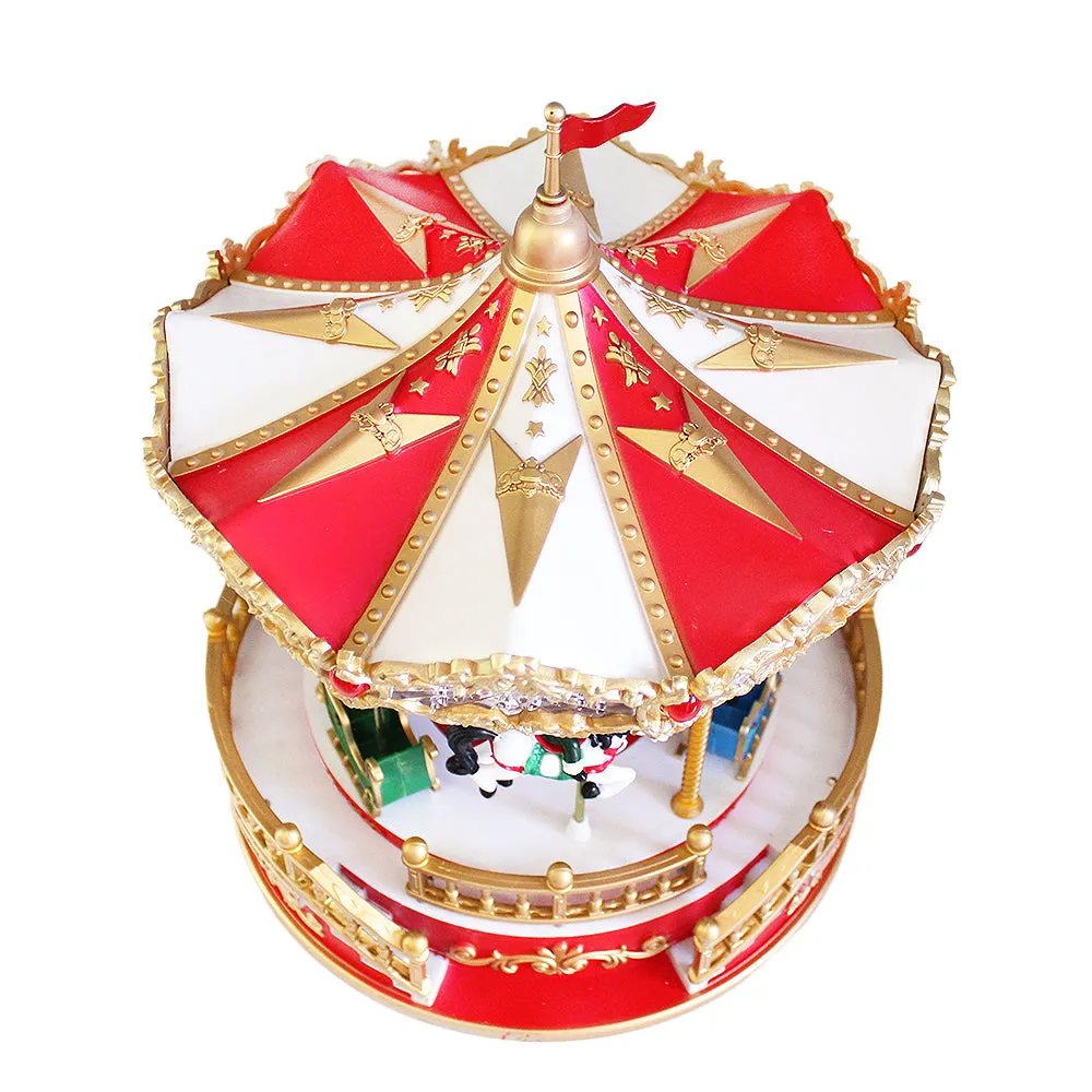 Animated Christmas Village Rotating Carousel Colorful LED Lights Music