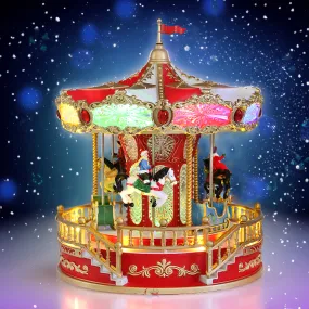 Animated Christmas Village Rotating Carousel Colorful LED Lights Music