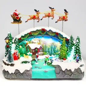 Animated Christmas Village Santa Reindeer Tree Musical LED Light