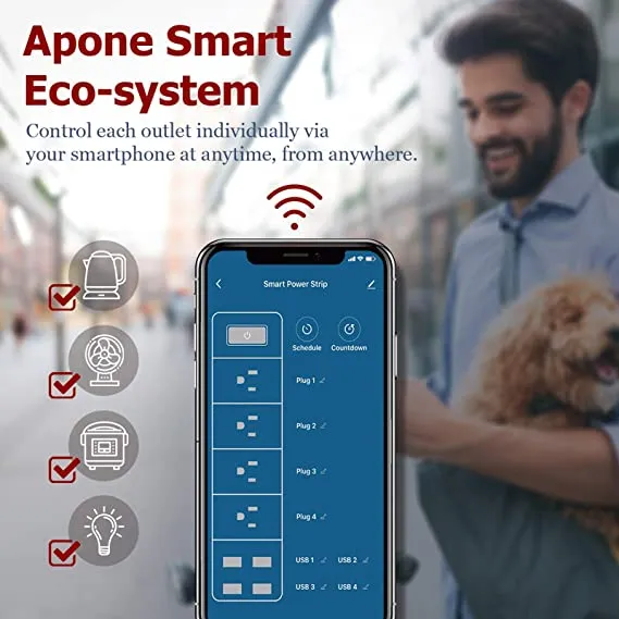 Apone APP-P4S4U Smart Wi-Fi 4 Outlet Surge with 4 USB Ports