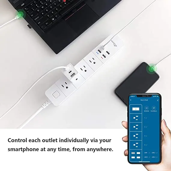 Apone APP-P4S4U Smart Wi-Fi 4 Outlet Surge with 4 USB Ports