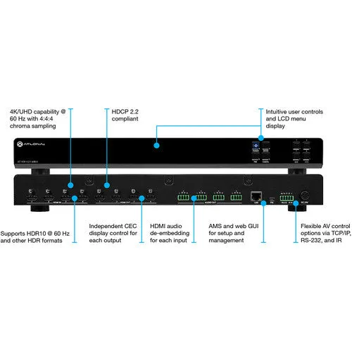 Atlona® AT-HDR-H2H-44MA 4K/UHD HDR 4×4 HDMI Matrix Switcher