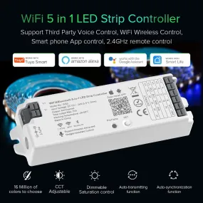 BTF-LIGHTING 5in1 WB5 2.4GHz WiFi LED Controller Compatible with Alexa Google Home Smart Life APP/Tuya Smart APP Control for Monochrome RGB RGBW WW CW RGBCCT LED Strip