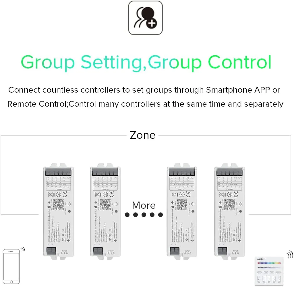 BTF-LIGHTING 5in1 WB5 2.4GHz WiFi LED Controller Compatible with Alexa Google Home Smart Life APP/Tuya Smart APP Control for Monochrome RGB RGBW WW CW RGBCCT LED Strip