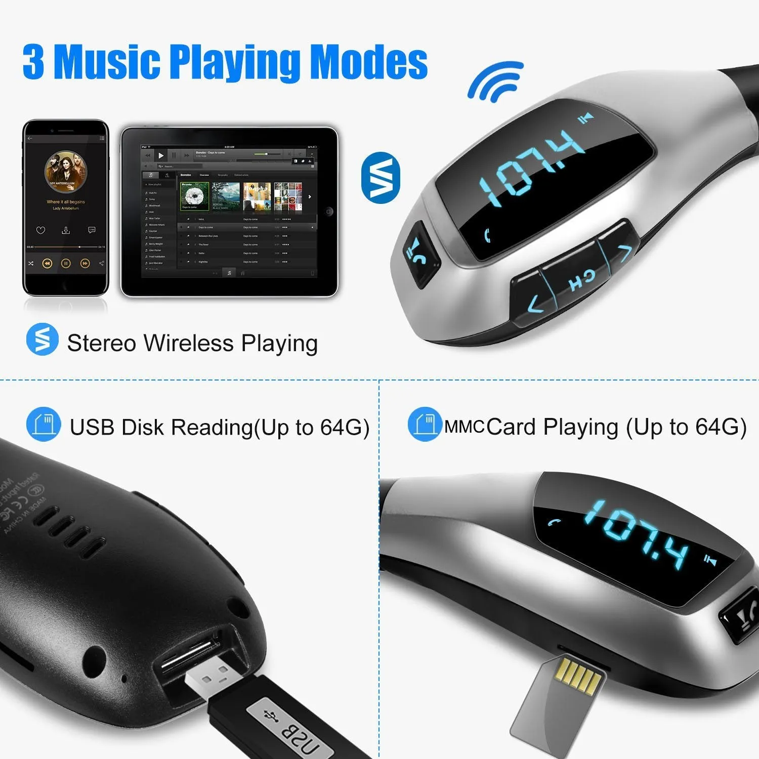 Car FM Wireless Transmitter USB Charge