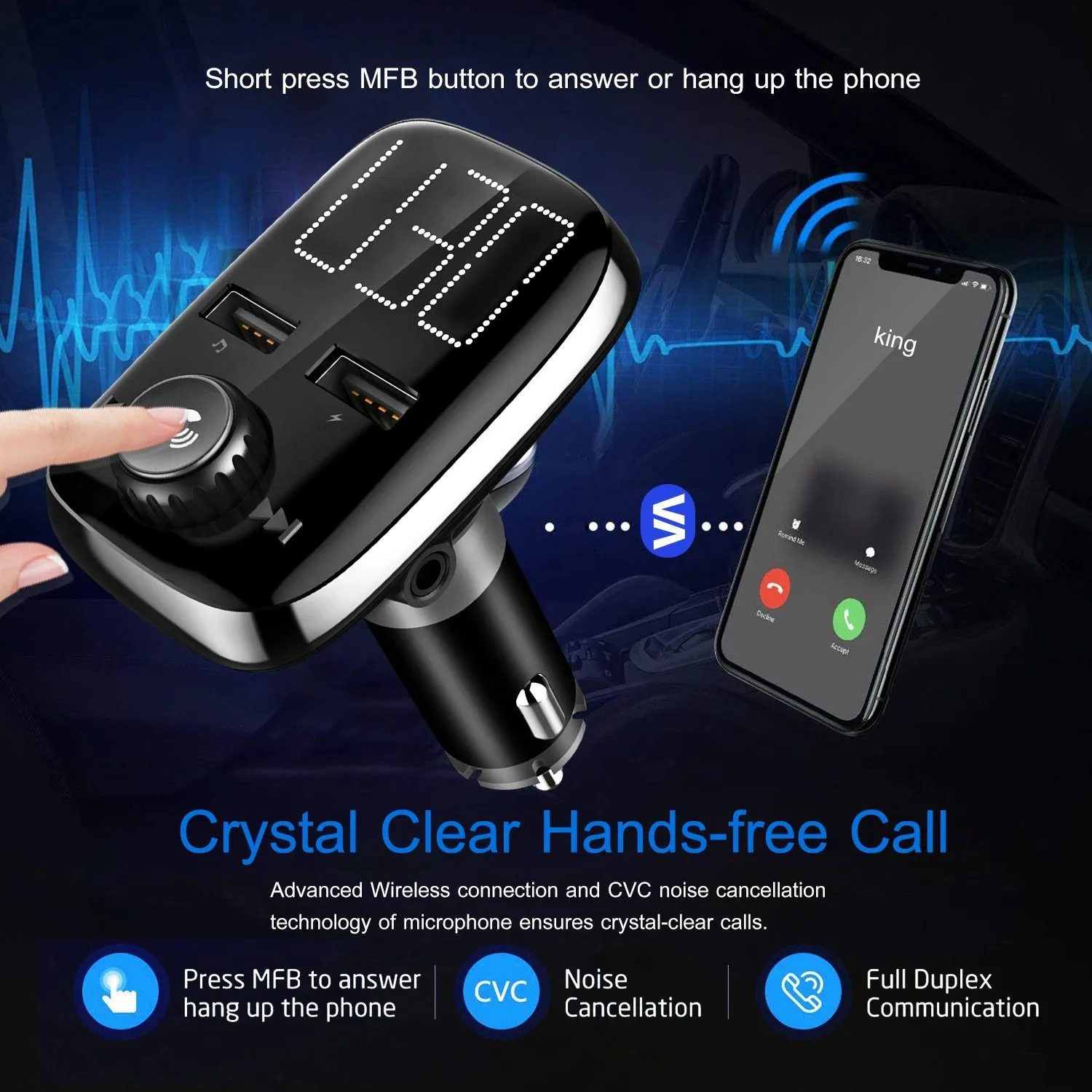 Car Wireless FM Transmitter Dual USB Charger