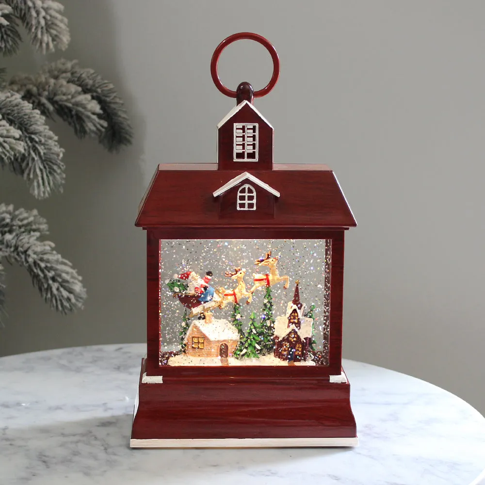 Christmas Musical Water Lantern Red House with Swirling Confetti LED Lights