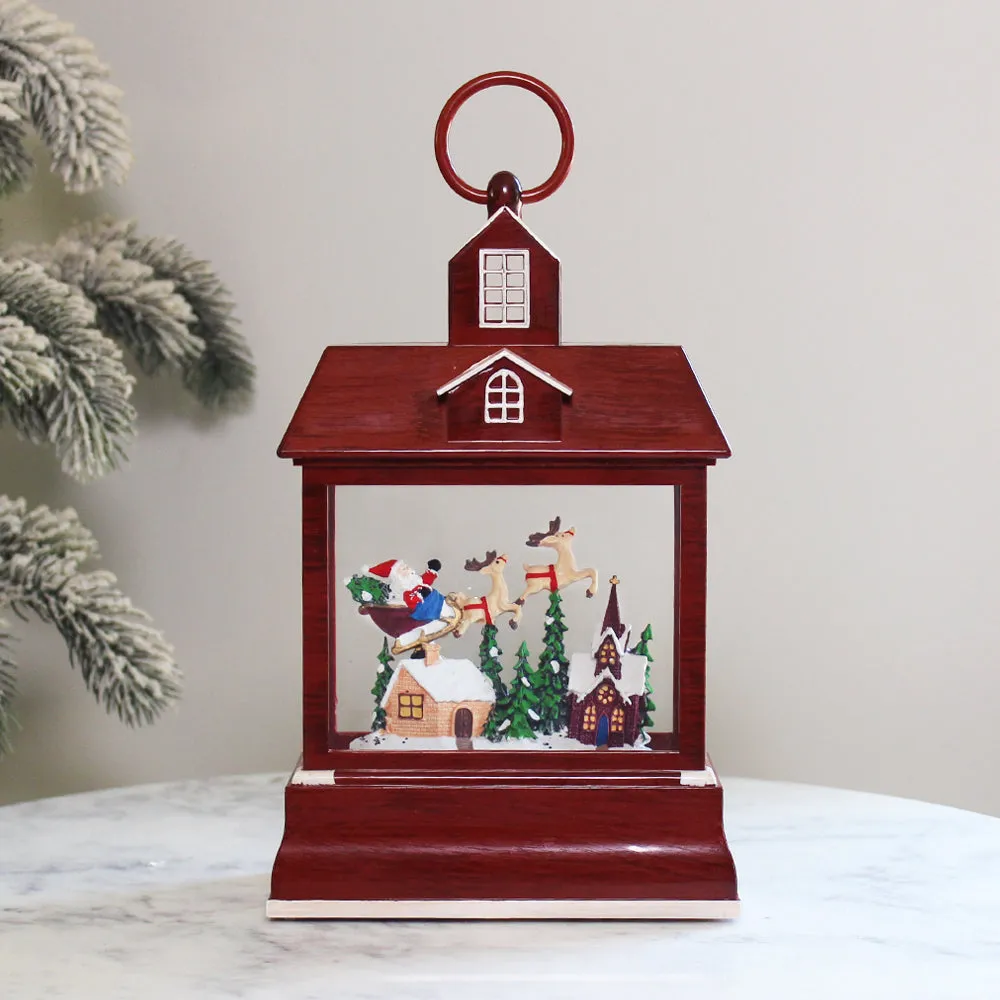 Christmas Musical Water Lantern Red House with Swirling Confetti LED Lights