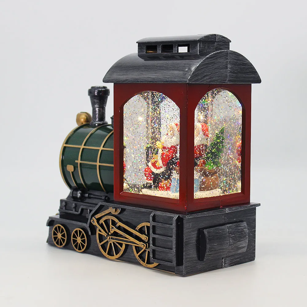 Christmas Musical Water Lantern Santa's Train with Swirling Confetti LED Lights