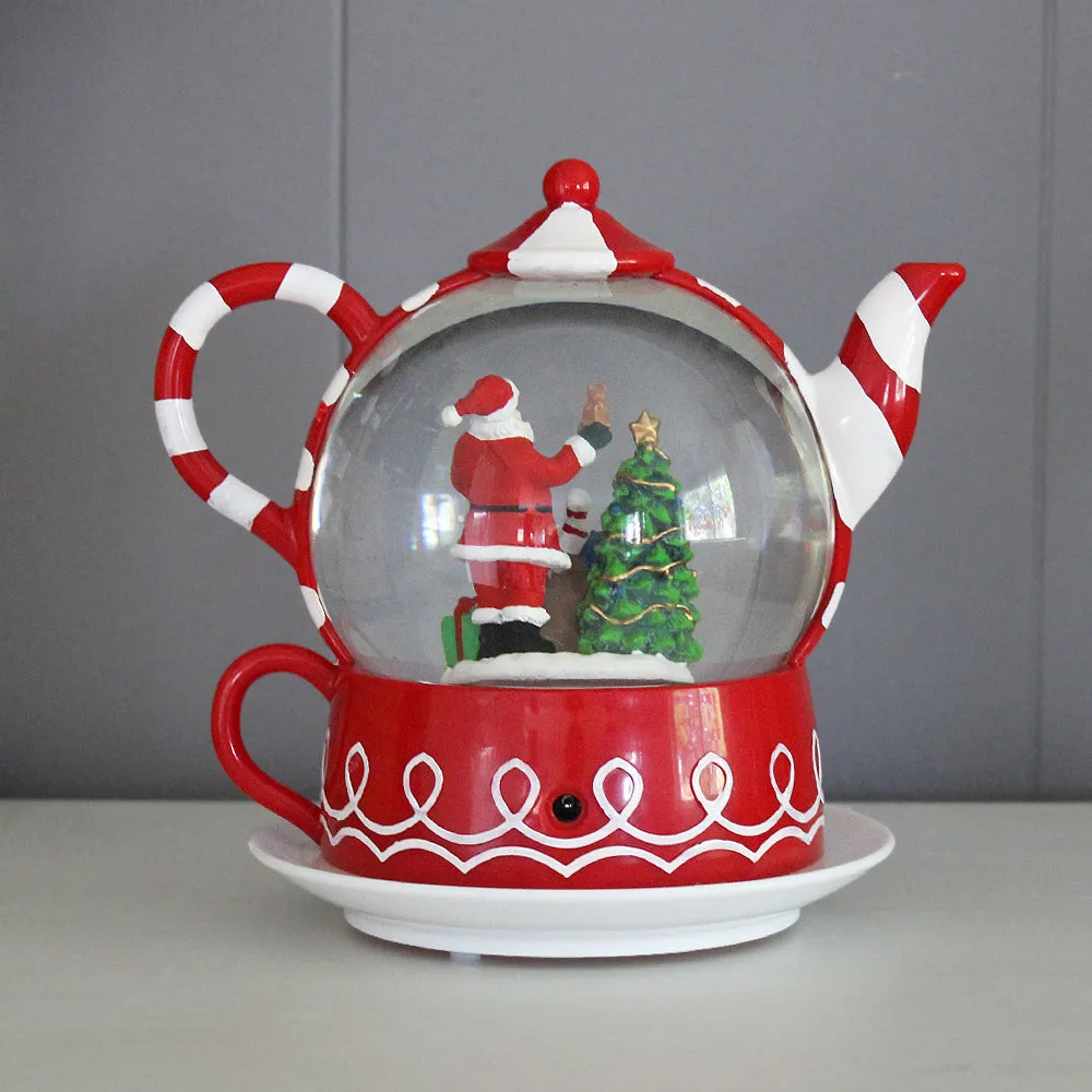 Christmas Musical Water Lantern Teapot Snowglobe with Swirling Confetti