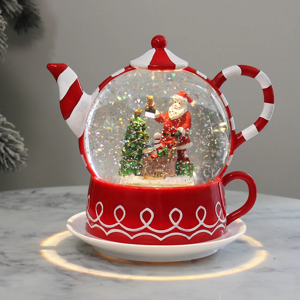 Christmas Musical Water Lantern Teapot Snowglobe with Swirling Confetti