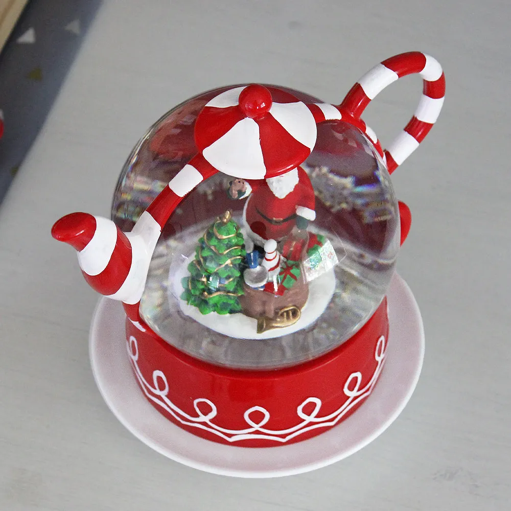 Christmas Musical Water Lantern Teapot Snowglobe with Swirling Confetti