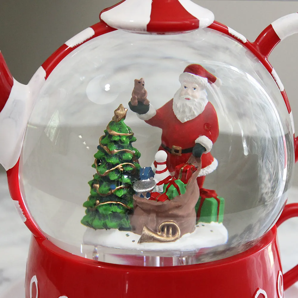 Christmas Musical Water Lantern Teapot Snowglobe with Swirling Confetti