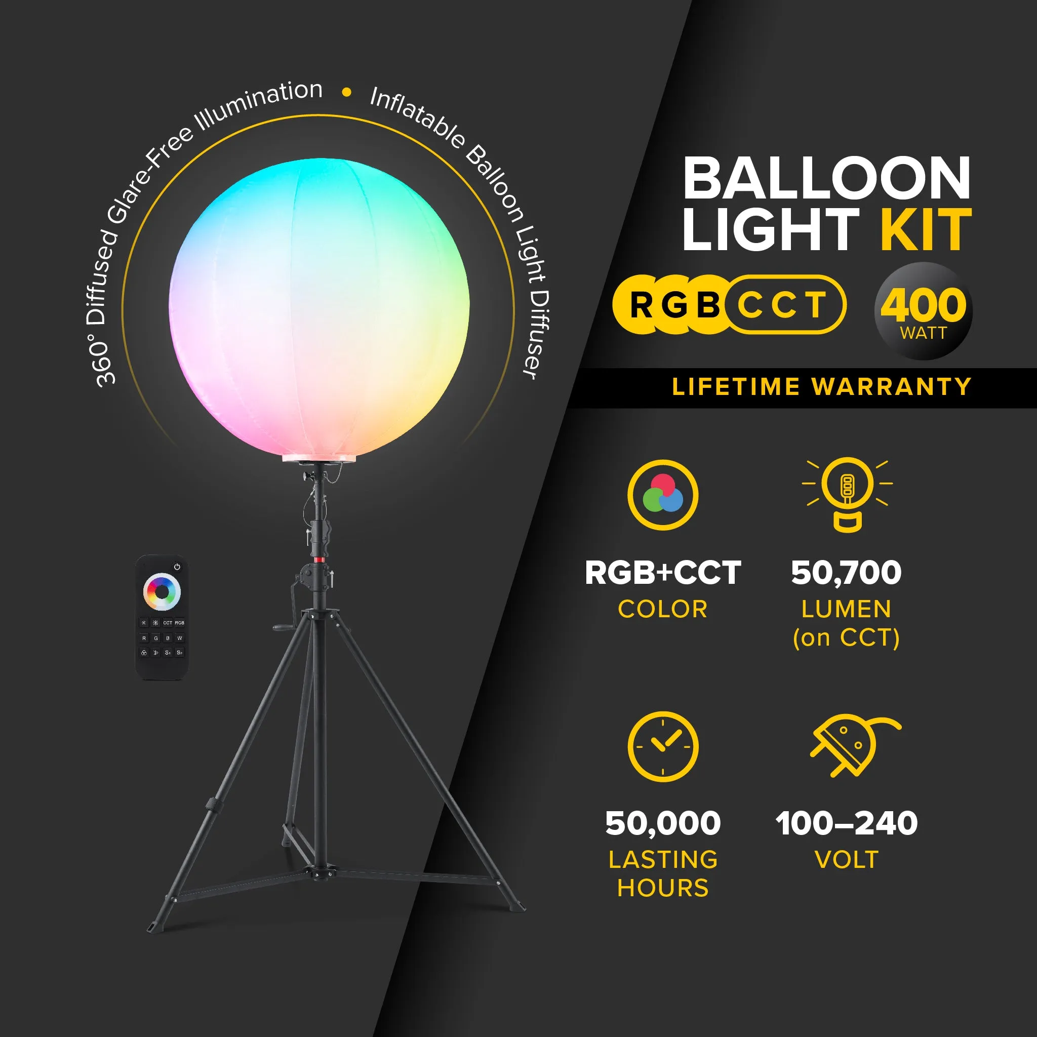 G3 400 Watt RGB   CCT Balloon Light Kit