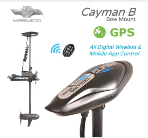 HASWING Cayman B /GPS, Bow Mount Electric Outboard Trolling Motor (New Black) with Anchor Lock on the Remote - Sold Out New Stock due 2024