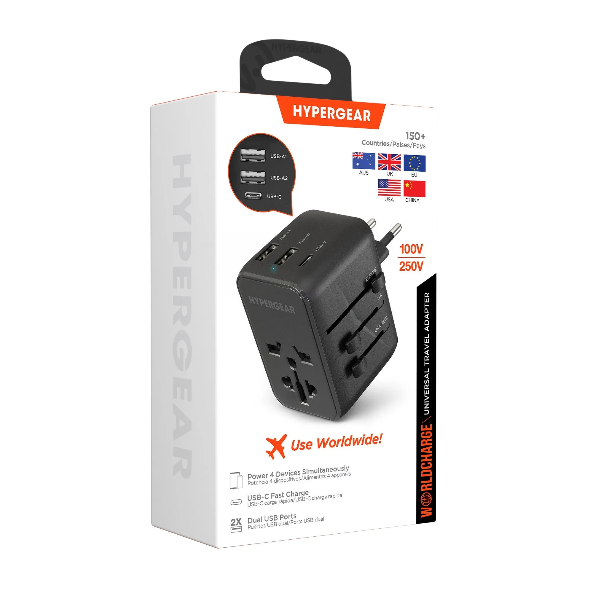 HyperGear 15W WorldCharge Universal Travel Adapter with USB-C - 15-12211