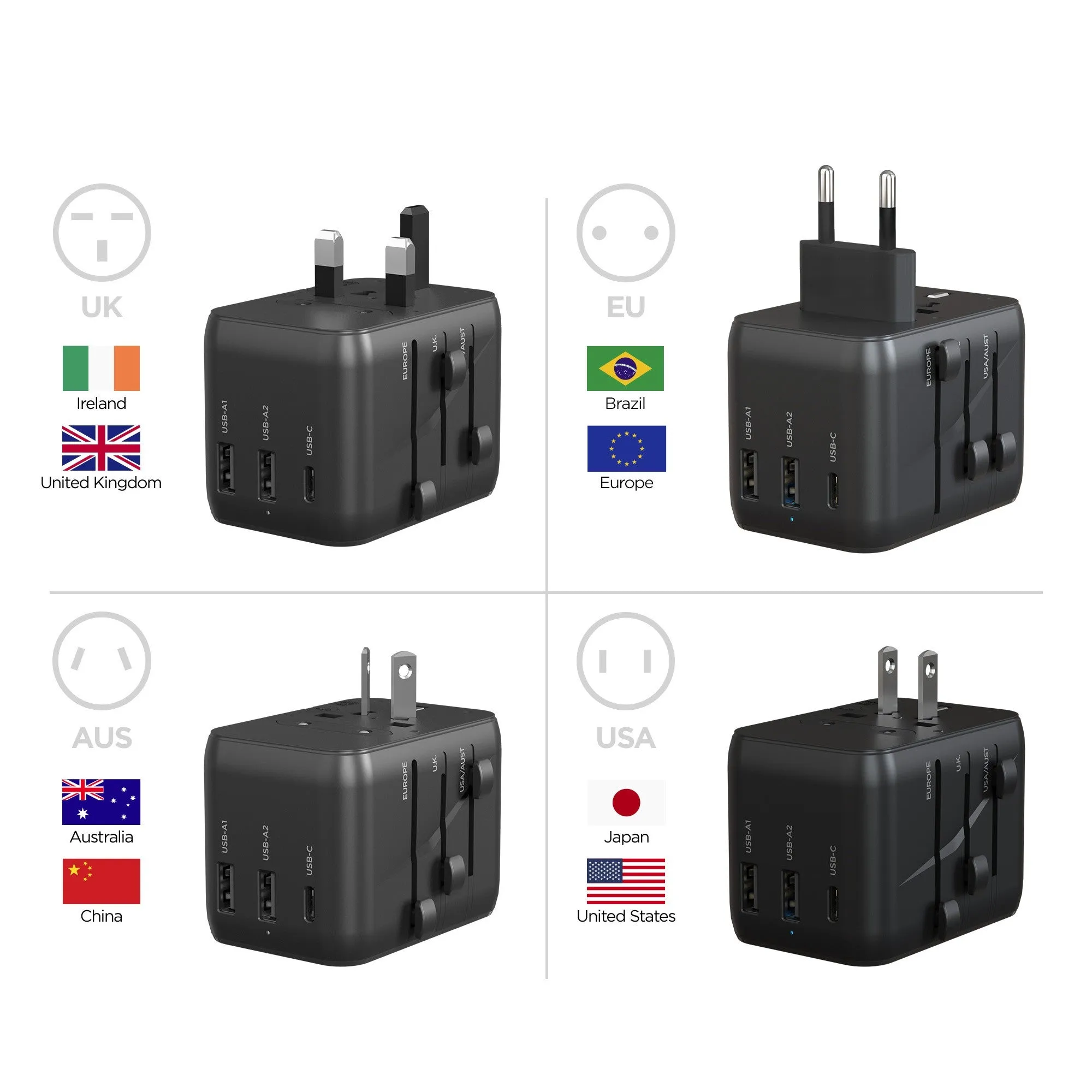 HyperGear 15W WorldCharge Universal Travel Adapter with USB-C - 15-12211