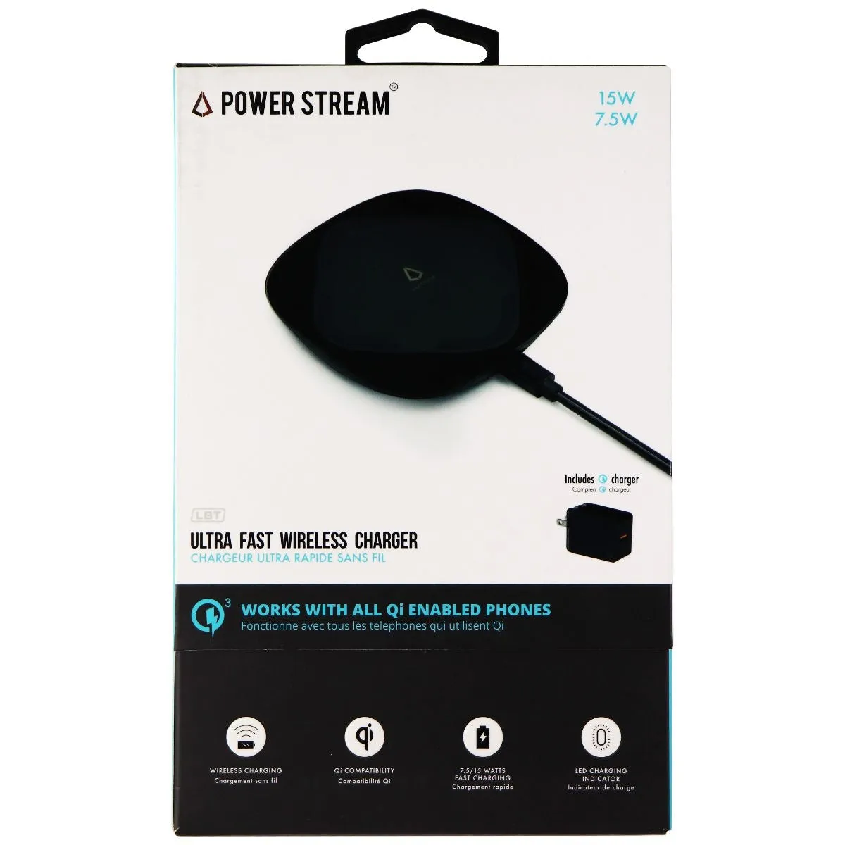 LBT Wireless Charger Pad Ultra-Fast 15W Qi Certified for Smartphones - Black