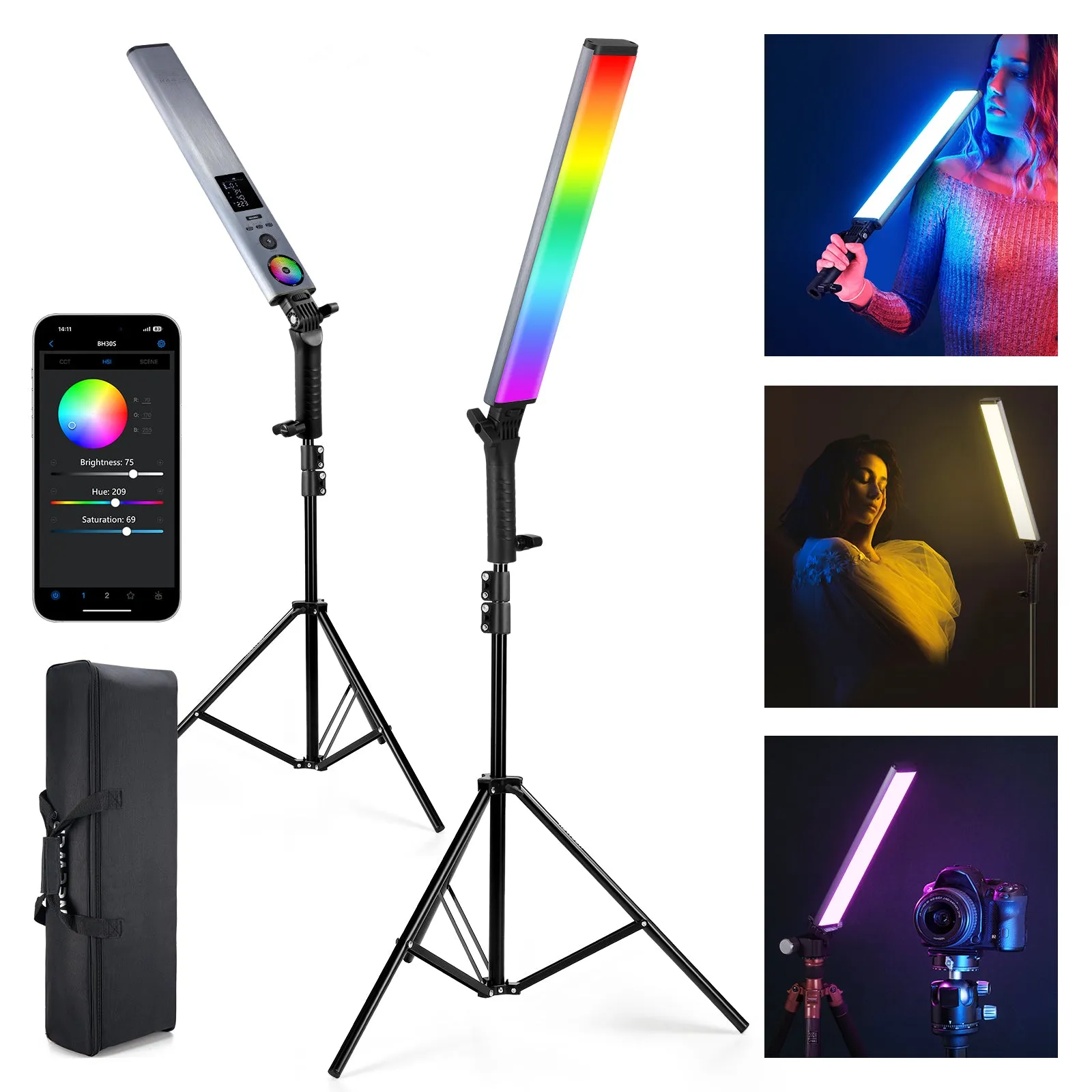 NEEWER 2 Pack BH30S RGB LED Video Light Stick Kit