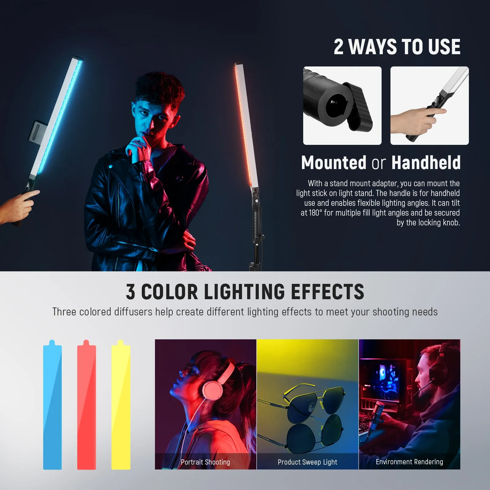 NEEWER BH20B Upgraded LED Video Light Stick Kit