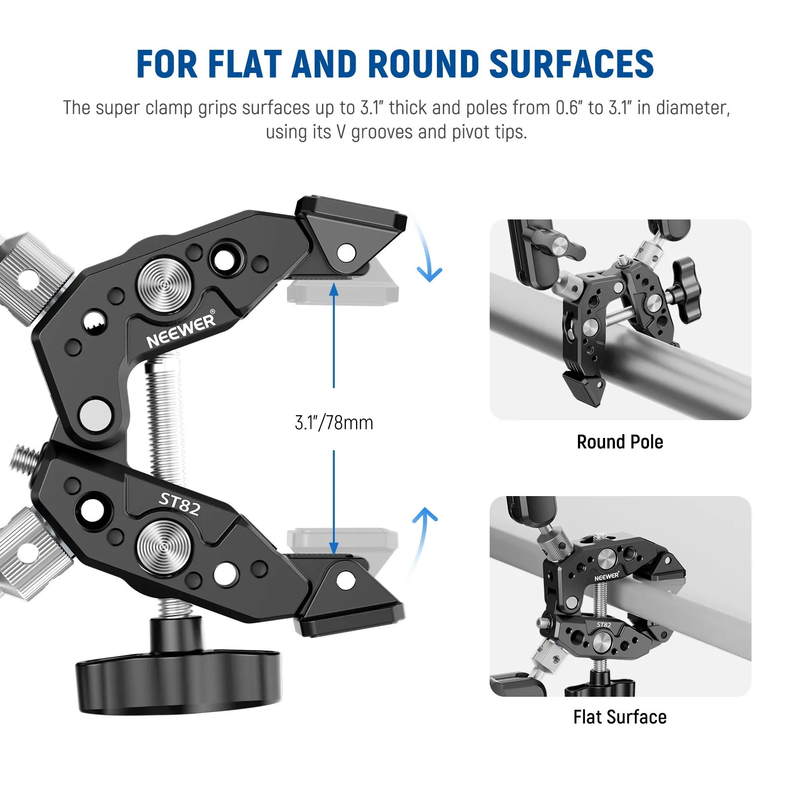 NEEWER ST89 Heavy Duty Super Clamp with Two 360° Dual Ball Head Magic Arms