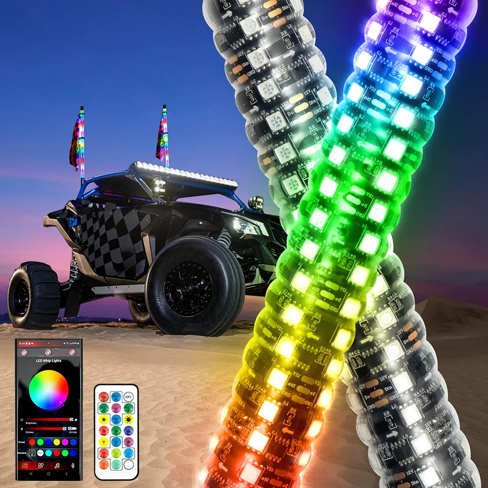 New 2.8FT LED RGB Whip Lights with Turn Signal & Brake Light, Bluetooth APP/ Remote Control