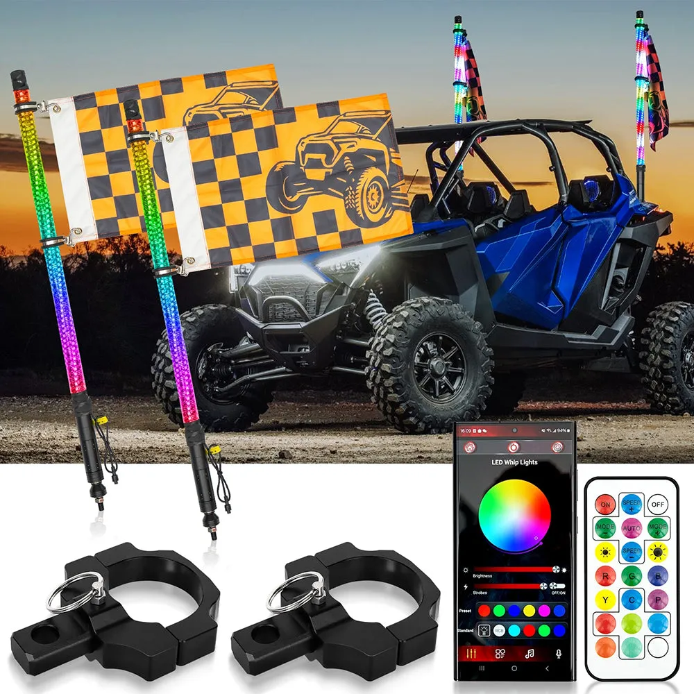 New 2.8FT LED RGB Whip Lights with Turn Signal & Brake Light, Bluetooth APP/ Remote Control