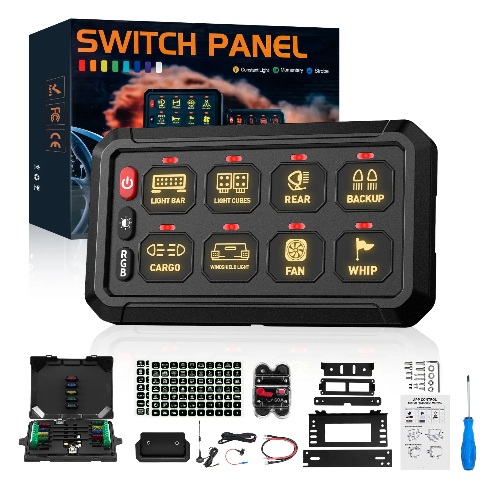 Novsight Wireless RGB Switch Panel Kit 8 Gang/12 Gang Remote Lighting Controller