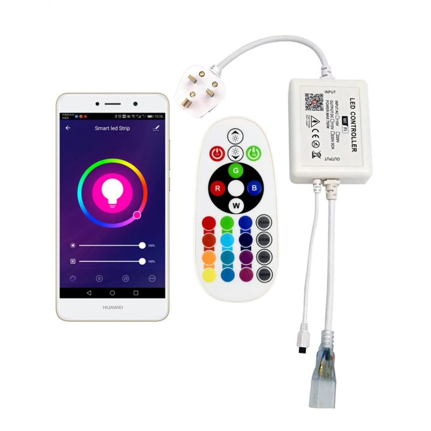 RGB LED Strip 220V 240V 120LEDs/m WiFi Tuya APP LED controller with 24key Remote