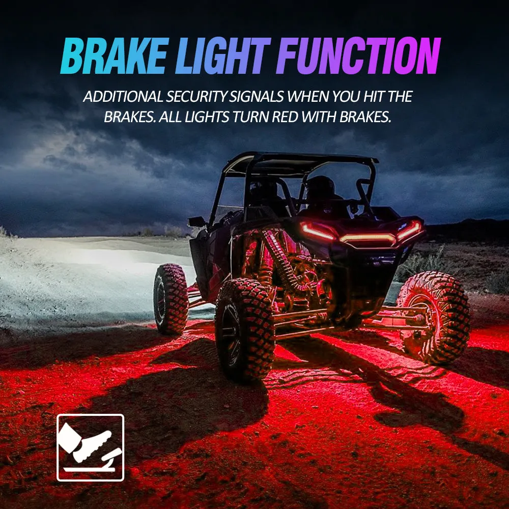 RGBW LED Rock Lights Kit with Bluetooth APP & Wireless Remote Control, Multicolor Neon Underglow Lights with Brake Light function for ATV UTV