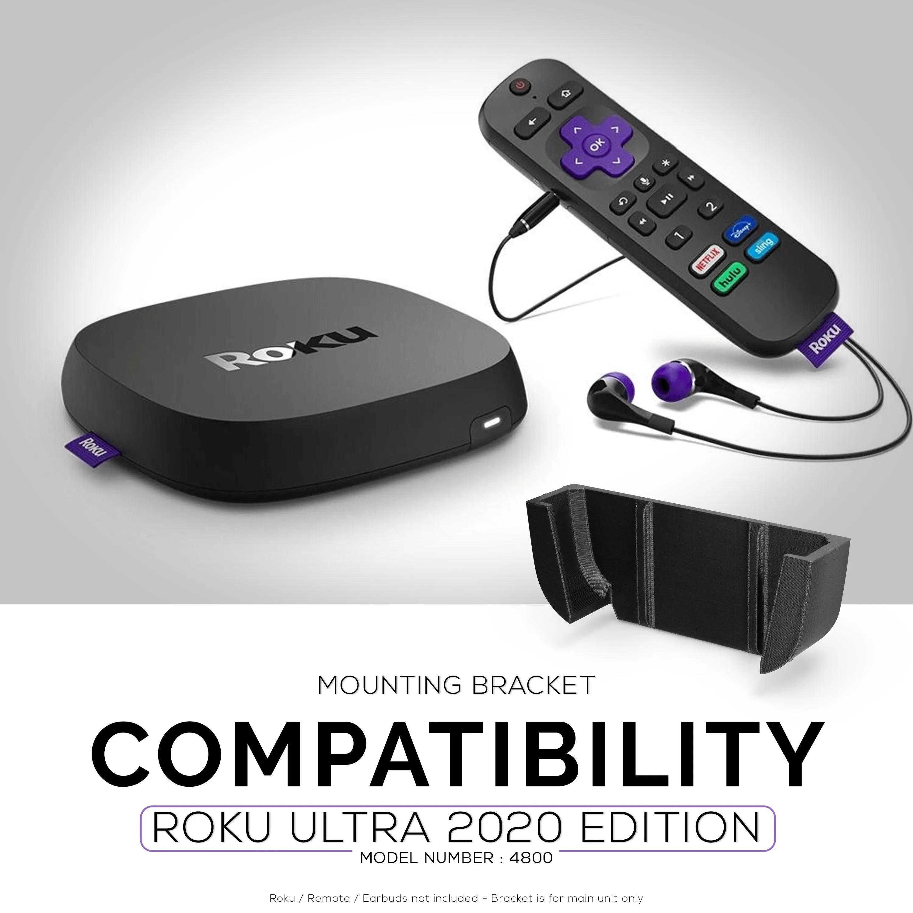 Roku Ultra 2020 Wall & TV Mount - Adhesive Holder, No Screws or Mess