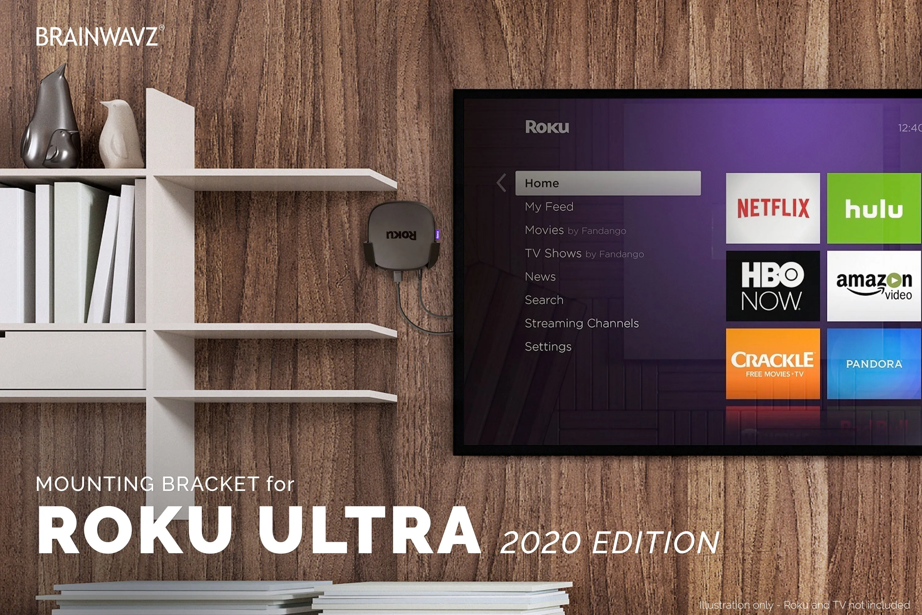 Roku Ultra 2020 Wall & TV Mount - Adhesive Holder, No Screws or Mess