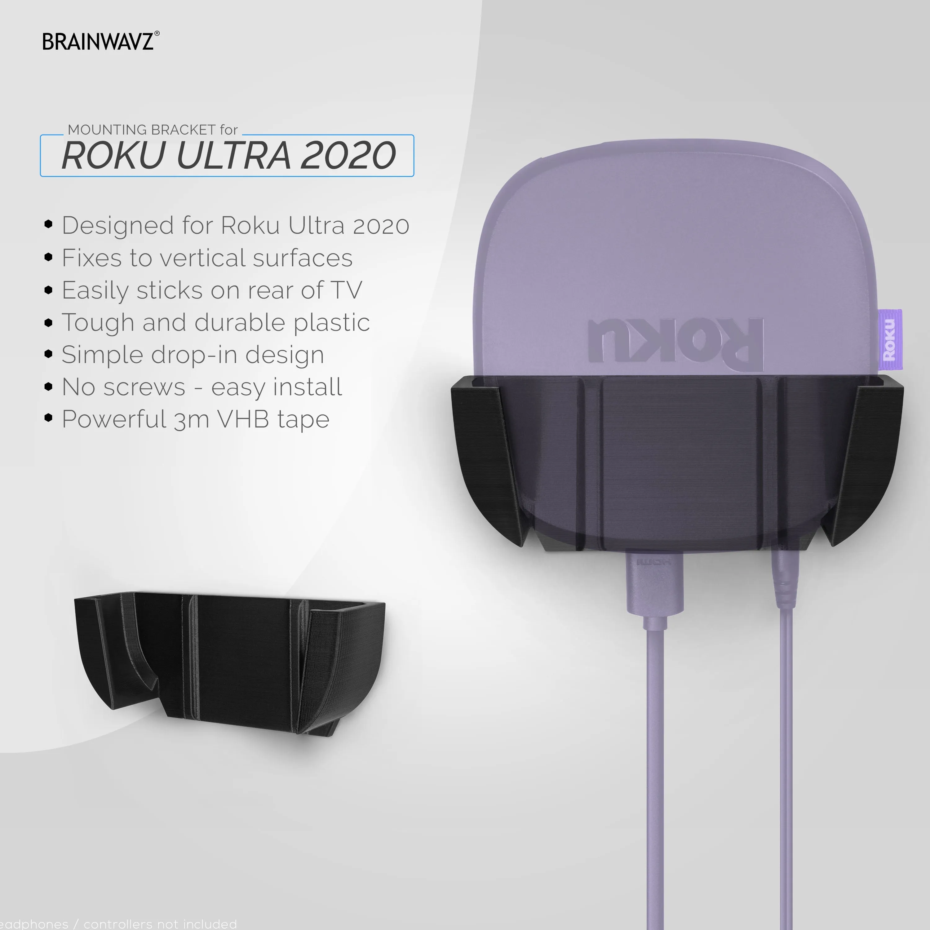 Roku Ultra 2020 Wall & TV Mount - Adhesive Holder, No Screws or Mess