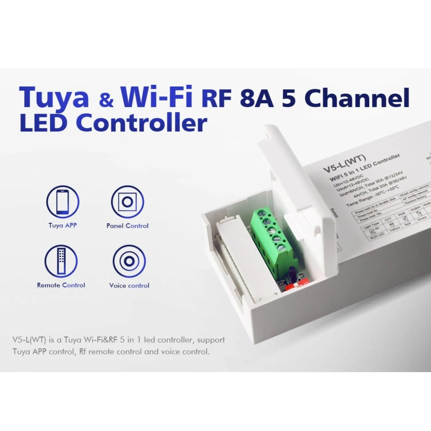 Skydance 12-48VDC 5CH*6A WiFi & RF 5 in 1 LED Controller V5-L(WT)