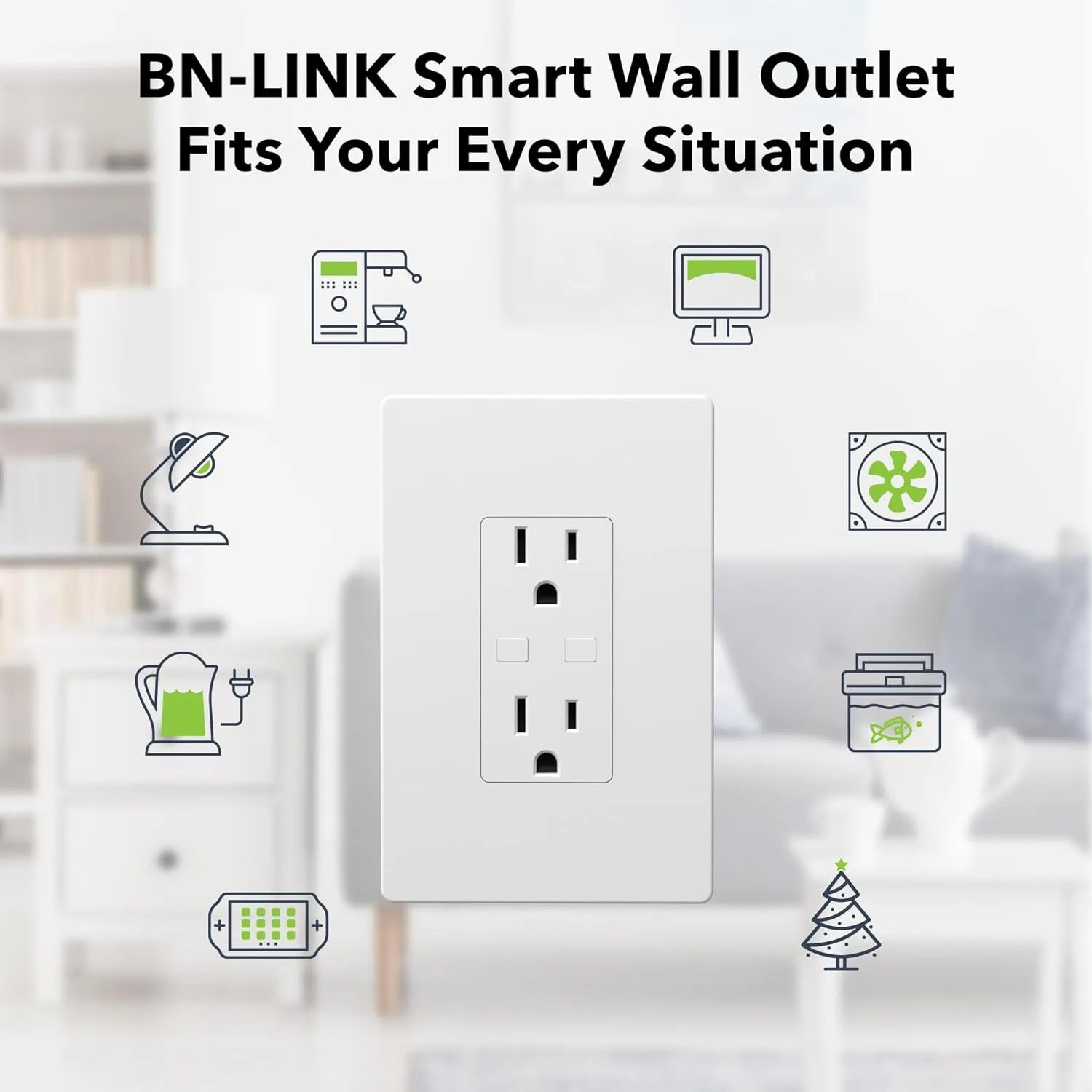 Smart WiFi in-Wall Outlet Switch 2 Individually Outlets Works with Timer Function Compatible with Alexa and Google Assistant  BN-LINK