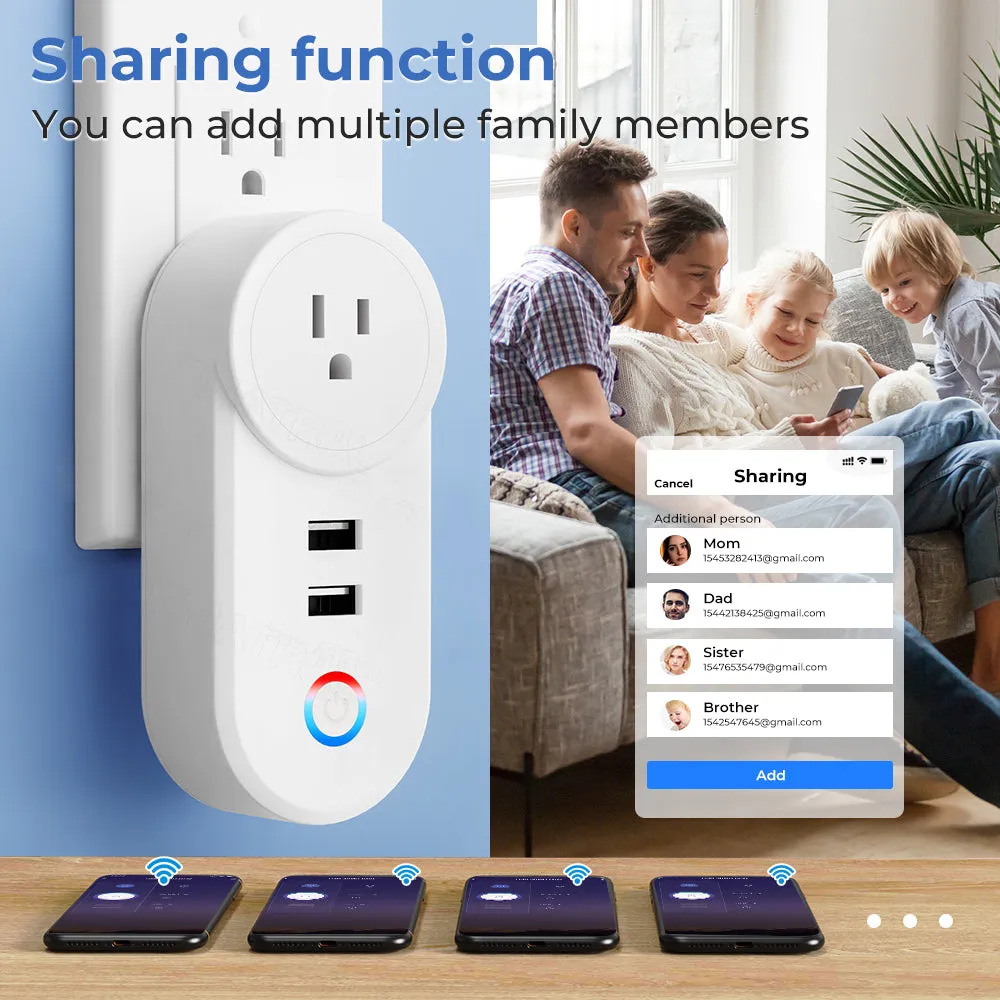 SMATRUL 16A Smart WiFi Bluetooth Plug with 2 USB Ports (2.4Ghz WiFi Only)