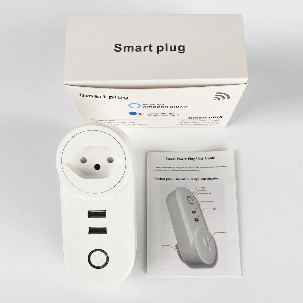 SMATRUL 16A Smart WiFi Bluetooth Plug with 2 USB Ports (2.4Ghz WiFi Only)