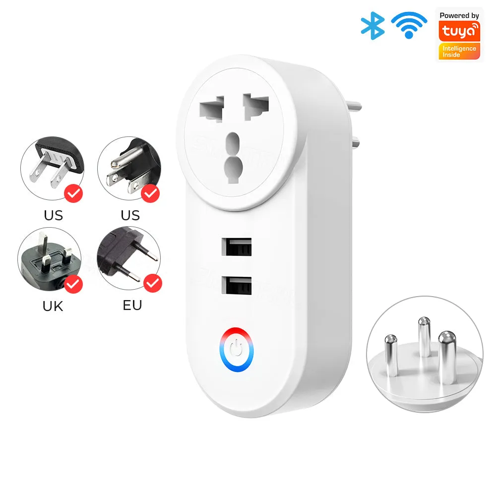 SMATRUL 16A Smart WiFi Bluetooth Plug with 2 USB Ports (2.4Ghz WiFi Only)